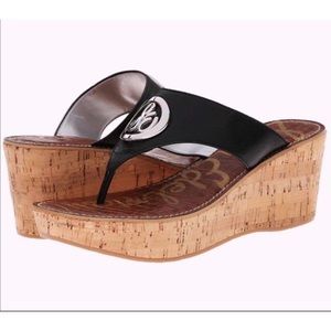 Sam Edelman Black Leather Platform Wedge Sandals